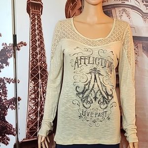 Affliction beige logoed shirt - Size M - #1-0117